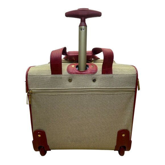 Nicole Miller Womens Beige & Red Rolling Tote Bag With Front Pocket - Picture 3 of 15